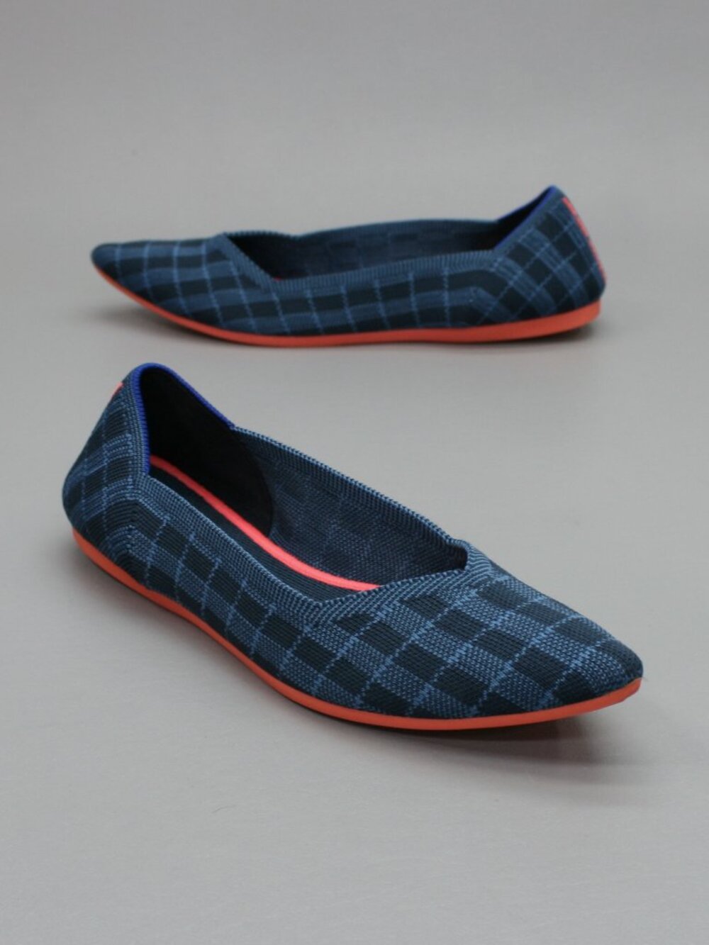 Rothy's Ladies 9.5 The Point Flats Indigo Blue Gingham Plaid Ballet Loafer Shoes
